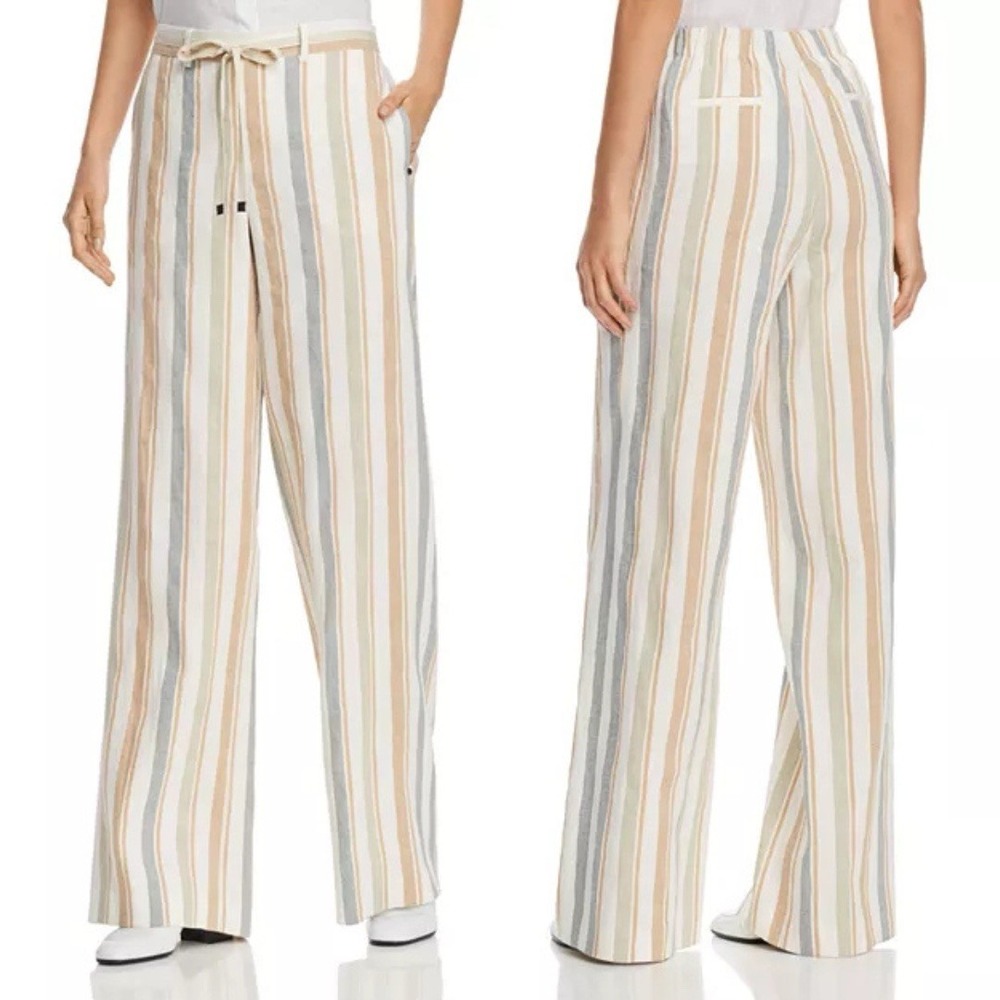Lafayette 148 New York Columbus Linen‎ Wide Leg Striped Pant XS NEW